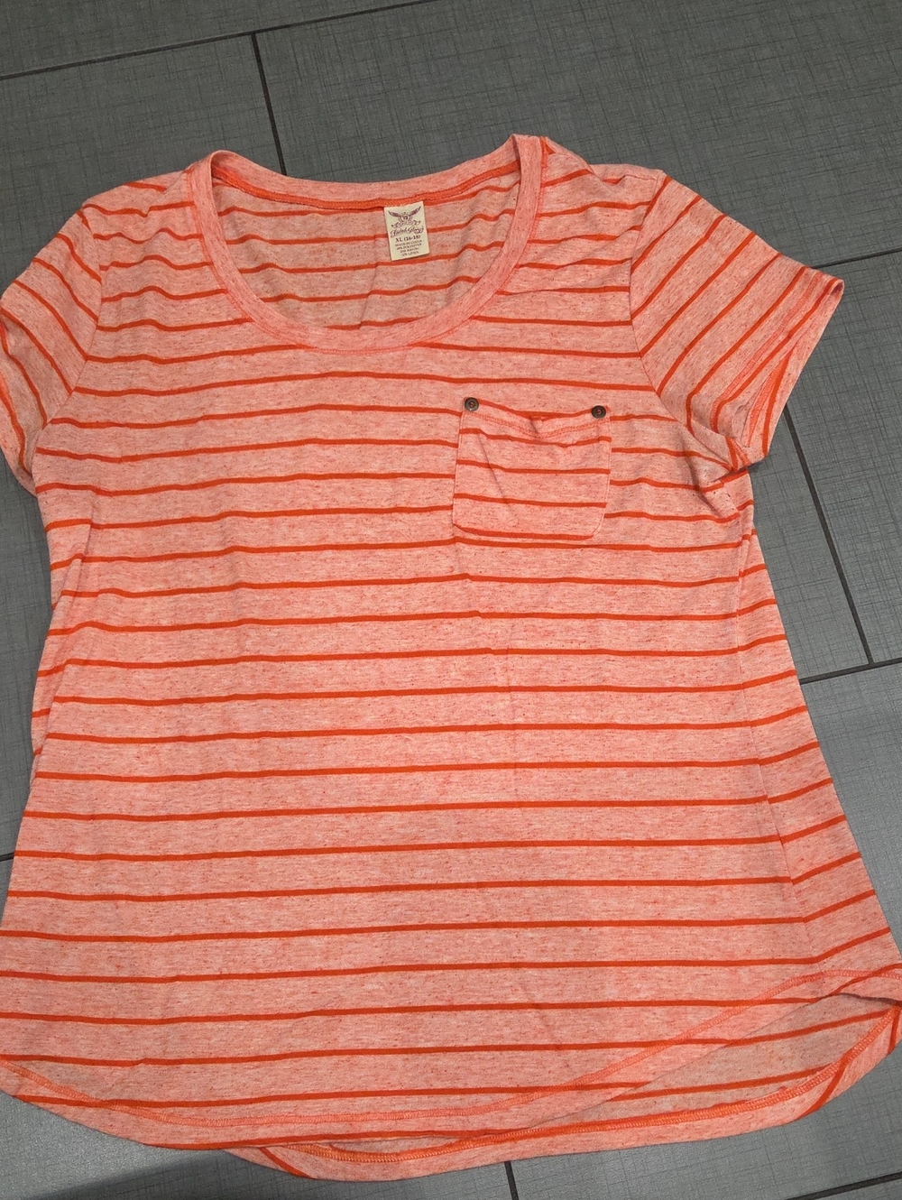 Faded Glory Coral Stripe Short Sleeve Tee with Pocket XL